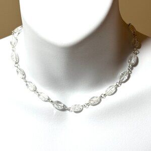 Clear Crackle Quartz Short Necklace, Adjustable Layering Necklace w/ Gemstone